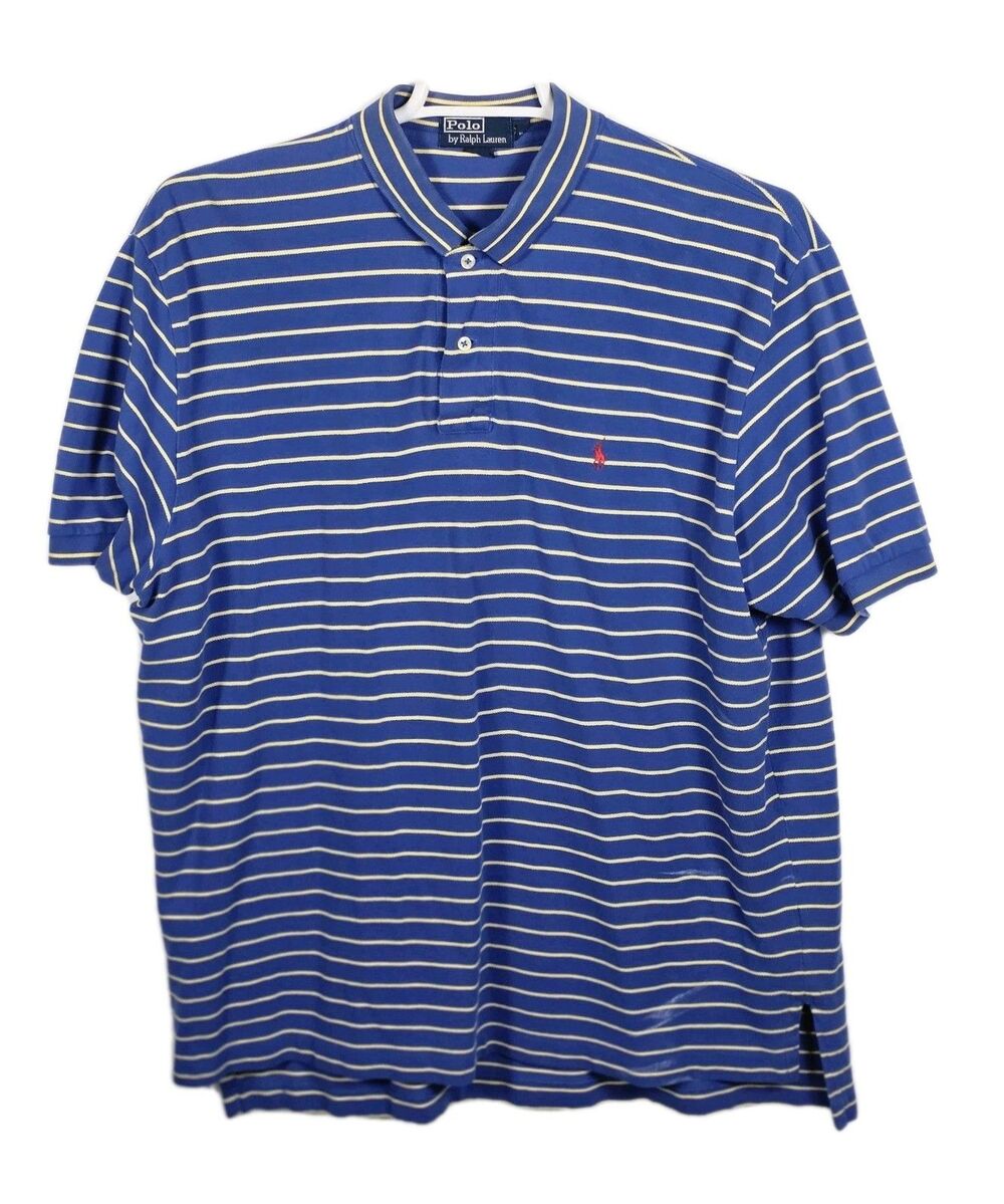 Polo Ralph Lauren Men's XXL Blue  / White Striped Short Sleeve Shirt